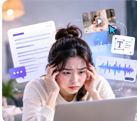 소재 영상 탐색의 어려움을 표현한 상황 일러스트